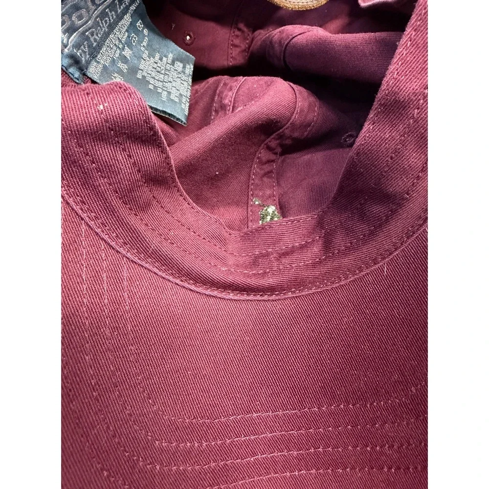 Polo Ralph Lauren  Embroidered Twill Ball Cap Burgundy Leather Strapback  O/S
